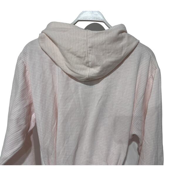 ROUDELAIN WOMENS MEDIUM COZY ROBE DOLMAN-SLEEVE HOODED SHORT PINK WHITE STRIPE - Picture 9 of 14